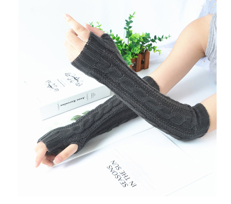 Fashion Dark Gray Wool Leak Refers To Twist Arm Sleeve,Fingerless Gloves