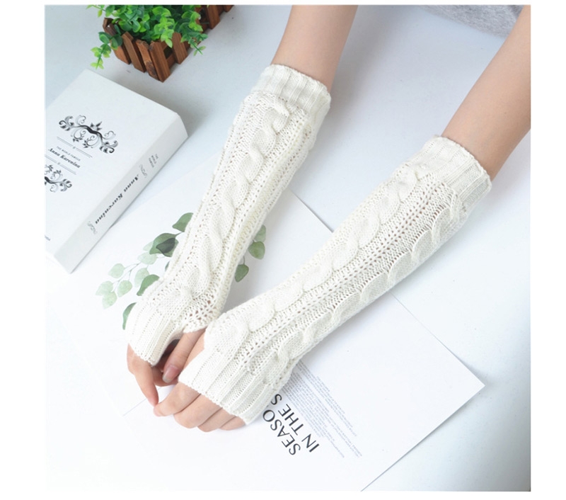 Fashion White Wool Leak Refers To Twist Arm Sleeve,Fingerless Gloves