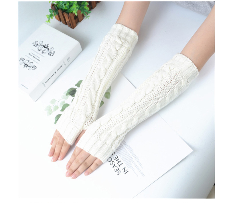Fashion White Wool Leak Refers To Twist Arm Sleeve,Fingerless Gloves