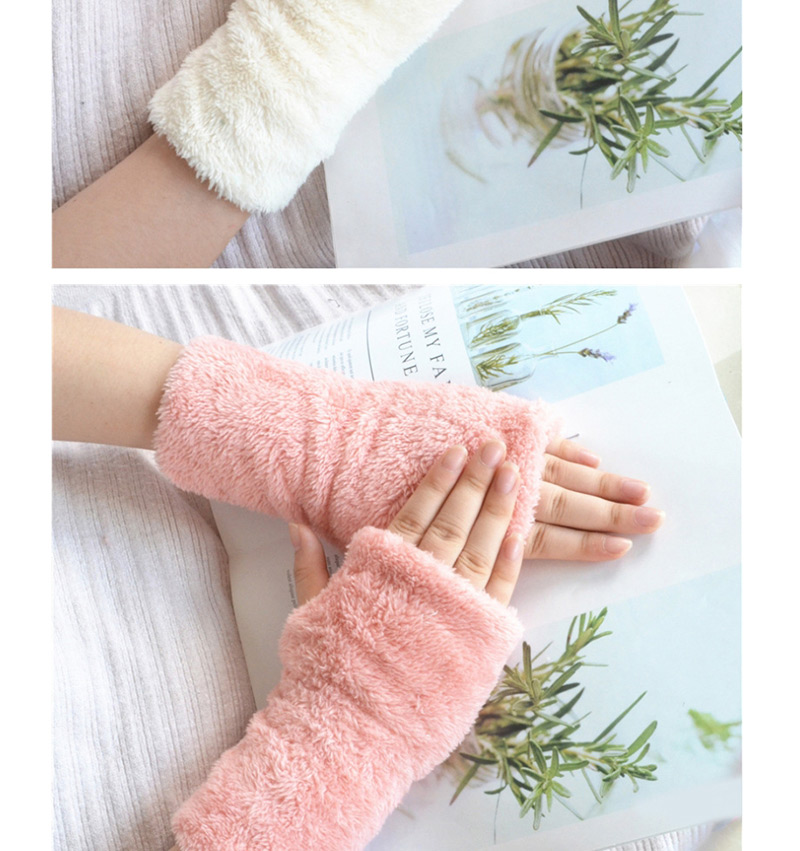 Fashion Milk White Plush Half Finger Bear Arm Sleeve,Fingerless Gloves