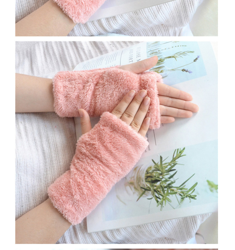 Fashion Khaki Plush Half Finger Bear Arm Sleeve,Fingerless Gloves