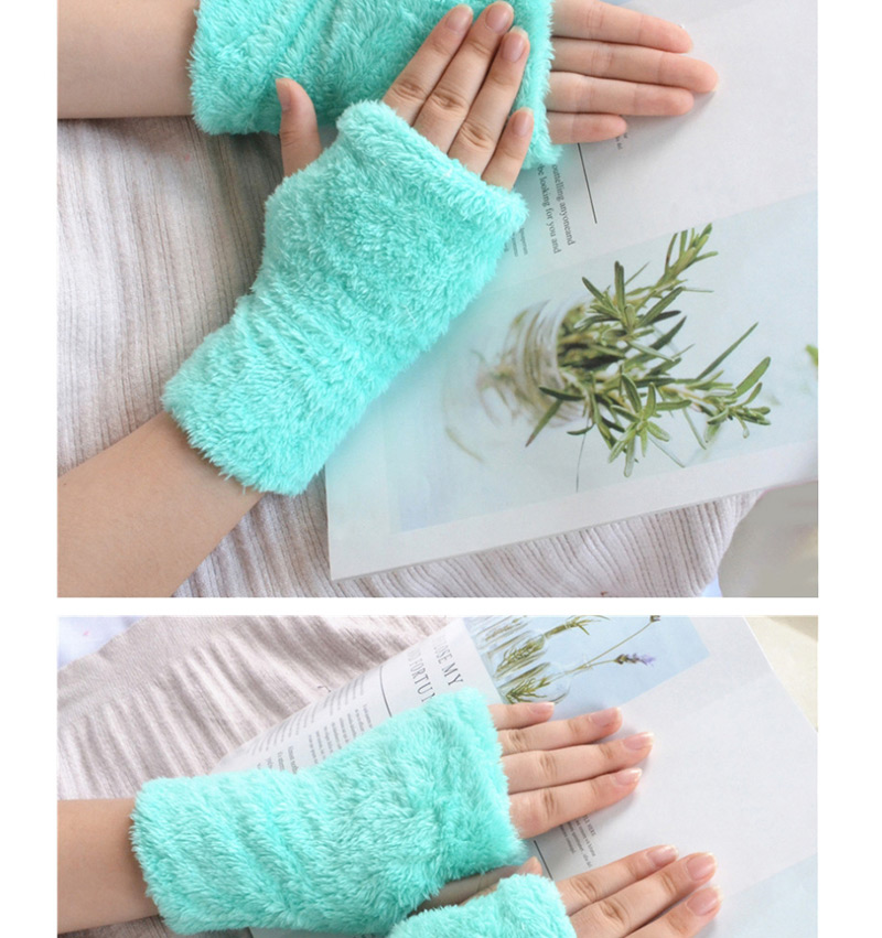 Fashion Light Blue Plush Half Finger Bear Arm Sleeve,Fingerless Gloves