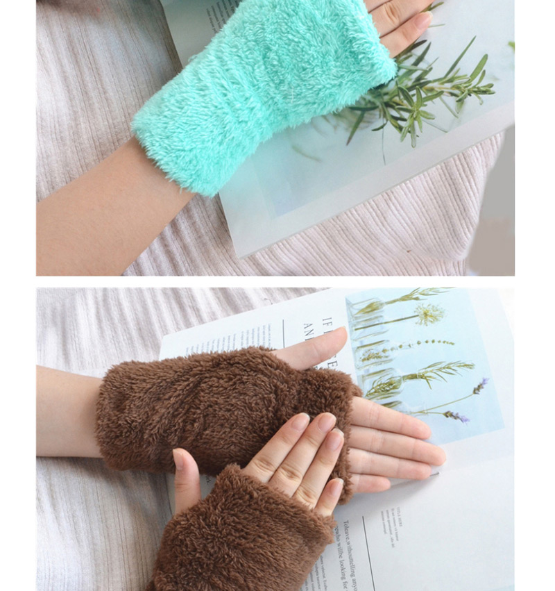 Fashion Light Blue Plush Half Finger Bear Arm Sleeve,Fingerless Gloves