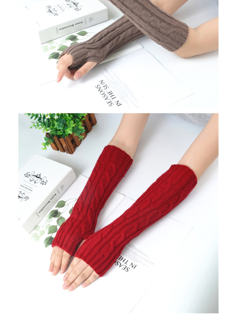 Fashion Light Grey Half Finger Twist Twist Yarn Knitting Gloves,Fingerless Gloves