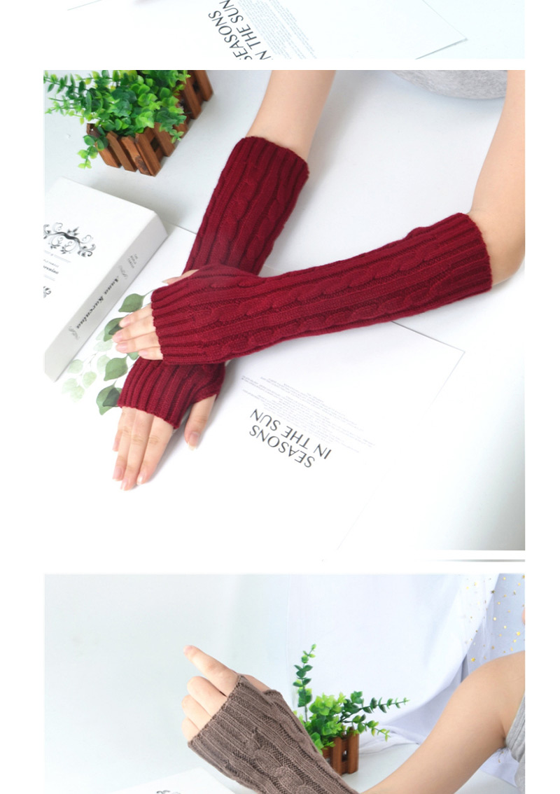 Fashion Red Wine Half Finger Twist Twist Yarn Knitting Gloves,Fingerless Gloves