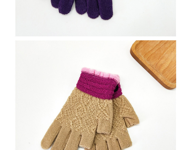 Fashion Khaki Contrast Lace Points With Knitted Wool And Velvet Gloves,Full Finger Gloves