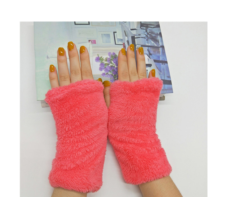 Fashion Khaki Plush Half Finger Gloves,Fingerless Gloves