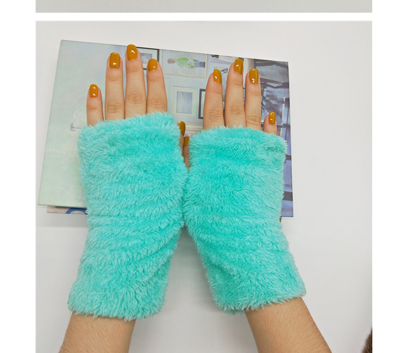 Fashion Blue Plush Half Finger Gloves,Fingerless Gloves
