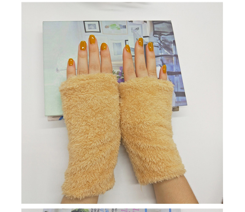 Fashion Brown Plush Half Finger Gloves,Fingerless Gloves