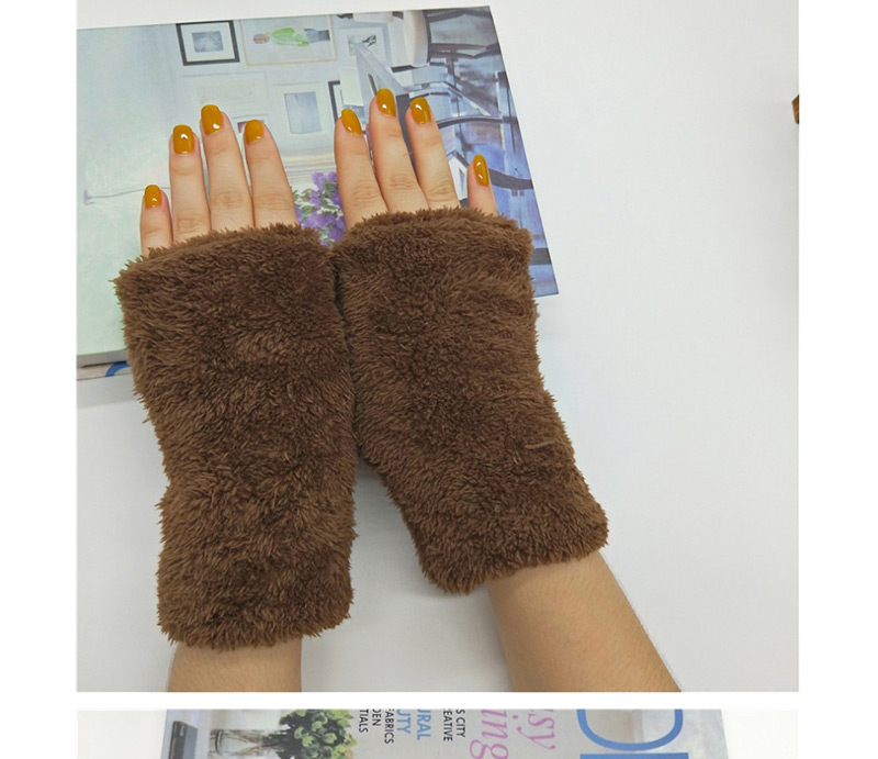 Fashion Pink Plush Half Finger Gloves,Fingerless Gloves