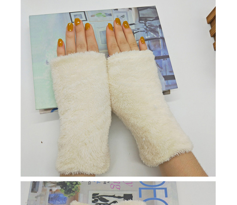 Fashion White Plush Half Finger Gloves,Fingerless Gloves