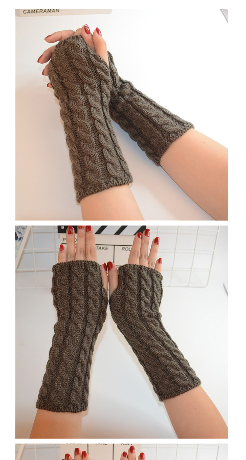Fashion Dark Gray Wool Half Finger Knit Full Twist Arm Sleeve,Fingerless Gloves