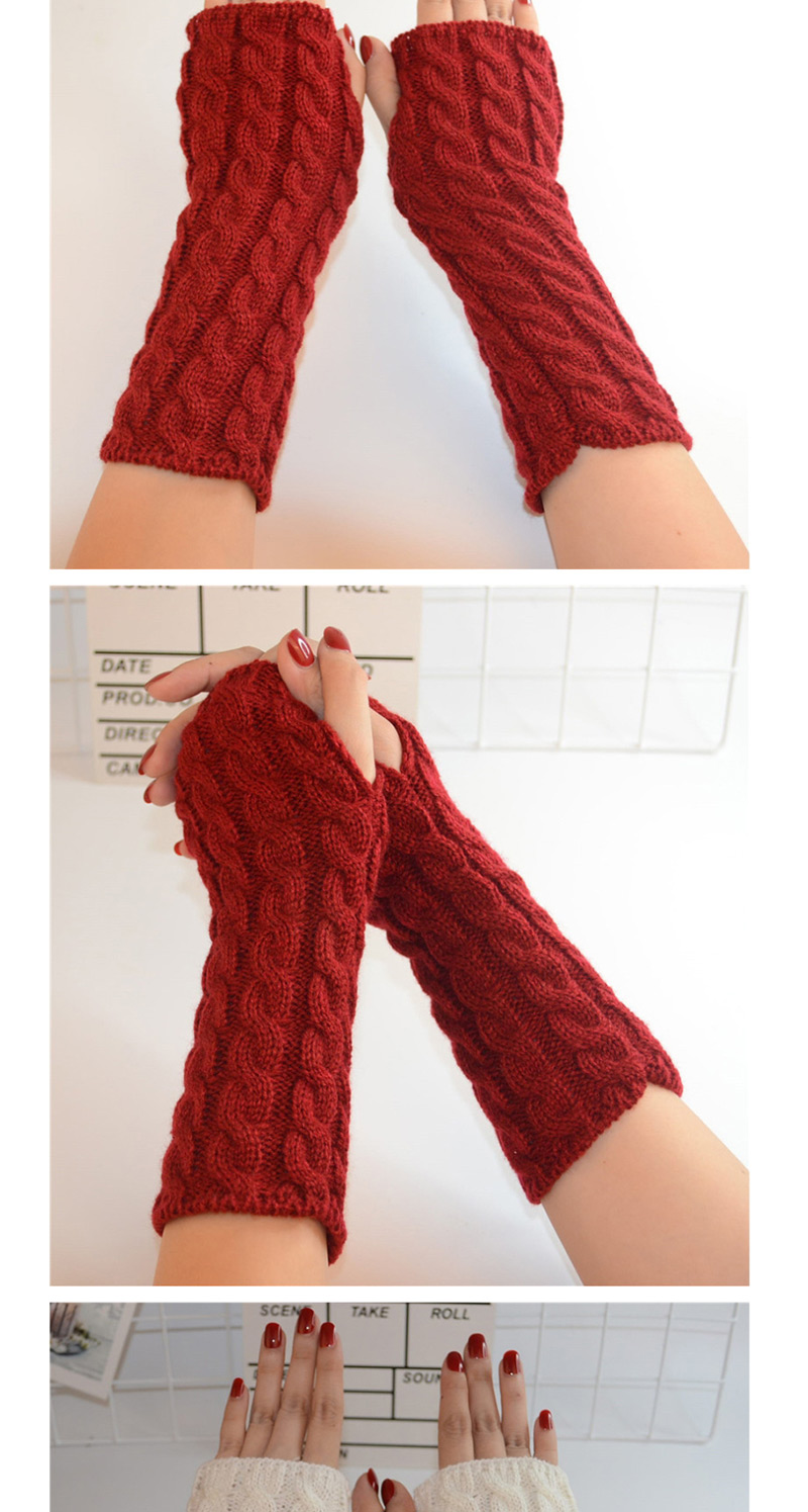 Fashion Brown Wool Half Finger Knit Full Twist Arm Sleeve,Fingerless Gloves