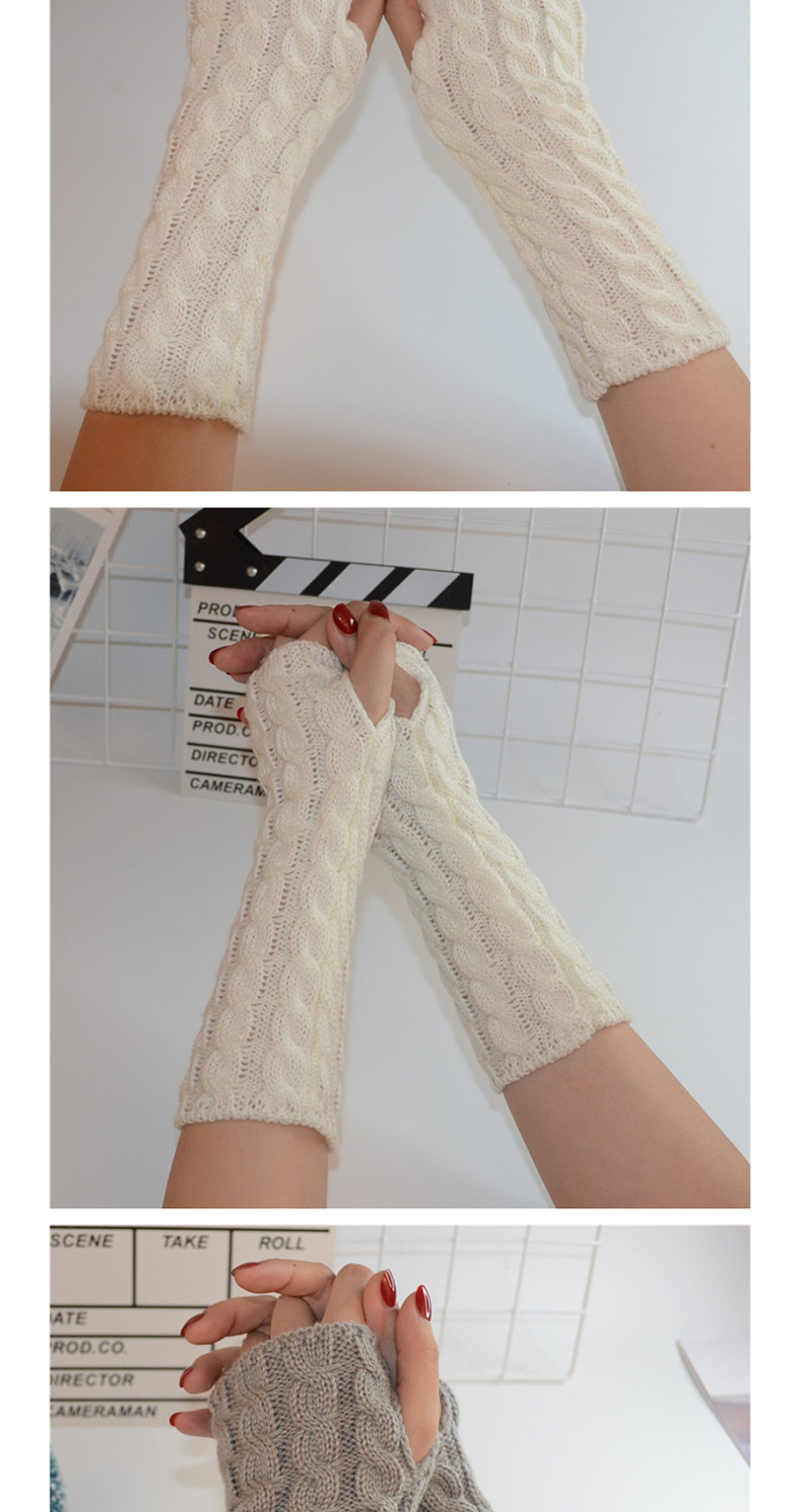 Fashion White Wool Half Finger Knit Full Twist Arm Sleeve,Fingerless Gloves