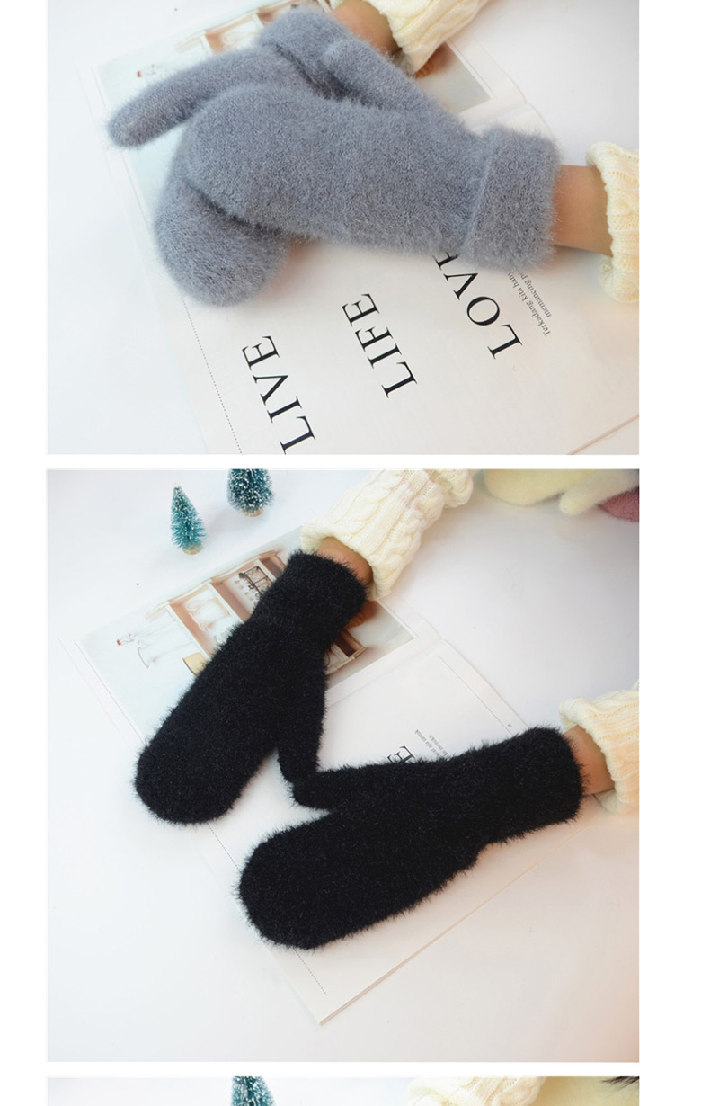Fashion Gray Imitation Bristles And Velvet Gloves,Full Finger Gloves