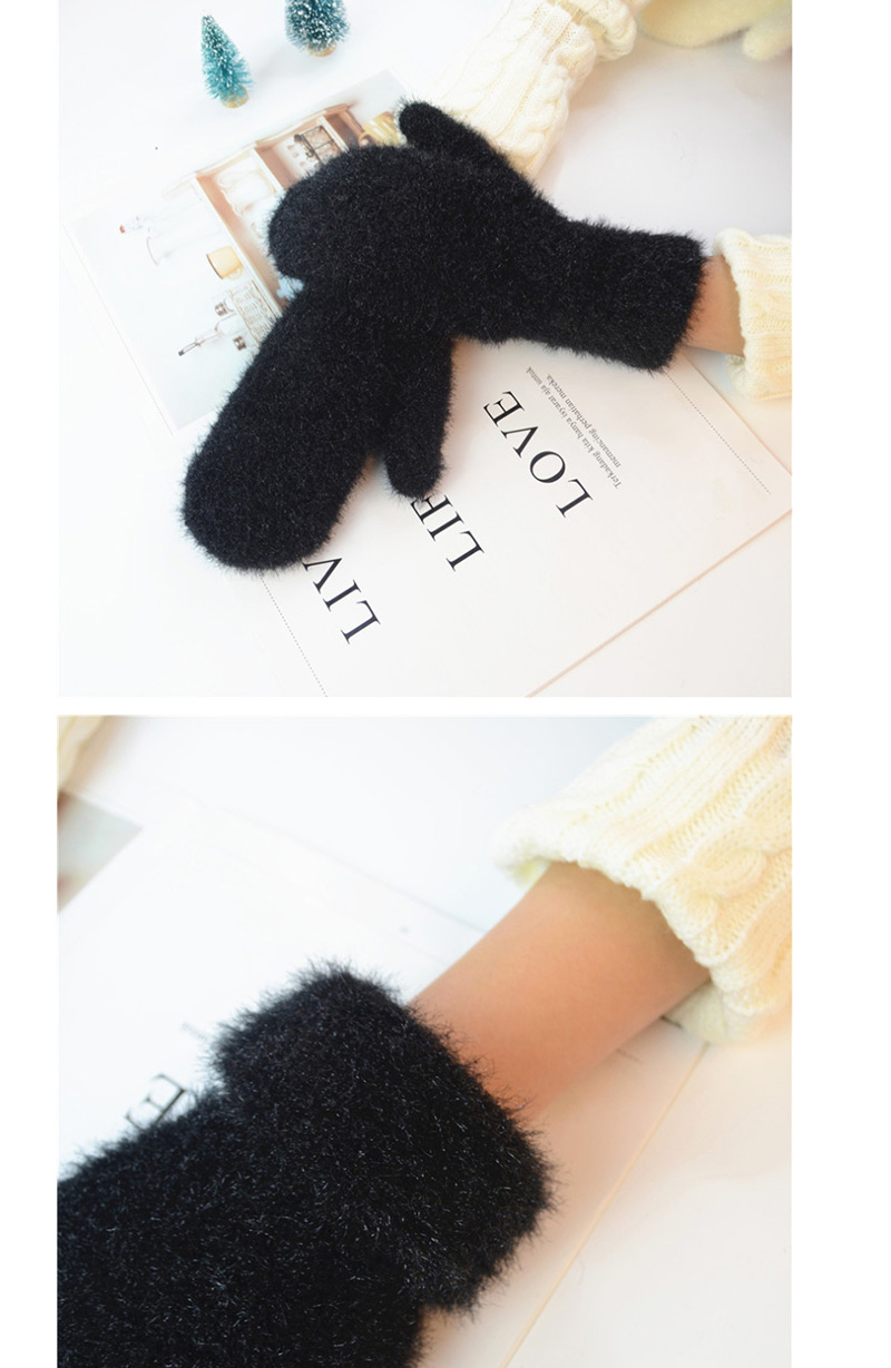 Fashion Black Imitation Bristles And Velvet Gloves,Full Finger Gloves