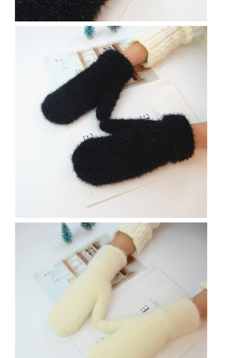 Fashion Creamy-white Imitation Bristles And Velvet Gloves,Full Finger Gloves