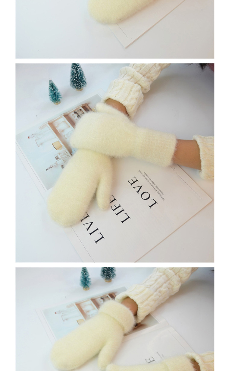 Fashion Creamy-white Imitation Bristles And Velvet Gloves,Full Finger Gloves