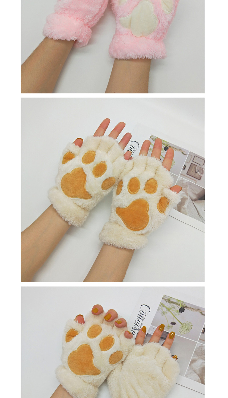 Fashion Beige Cat Claw Plush Bear Paw Half Finger Gloves,Fingerless Gloves