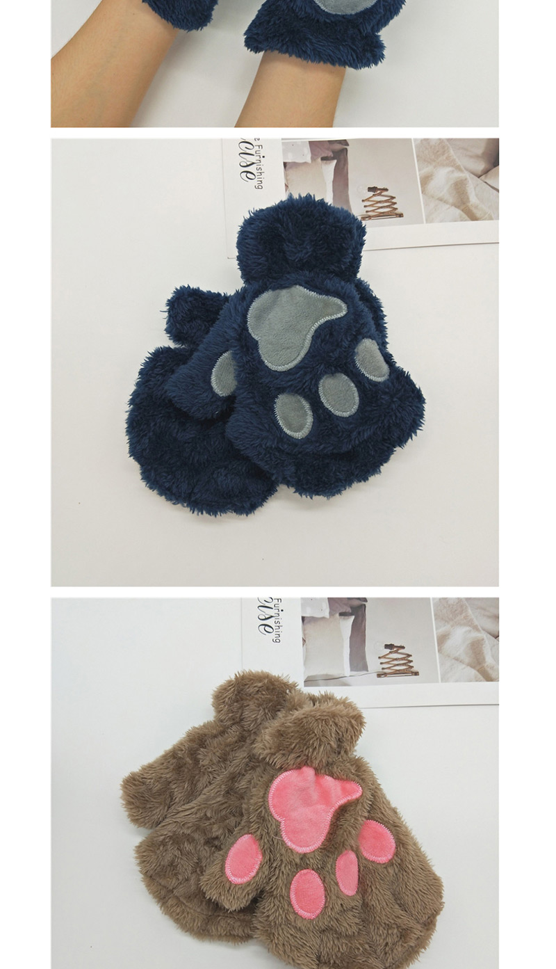 Fashion Beige Cat Claw Plush Bear Paw Half Finger Gloves,Fingerless Gloves