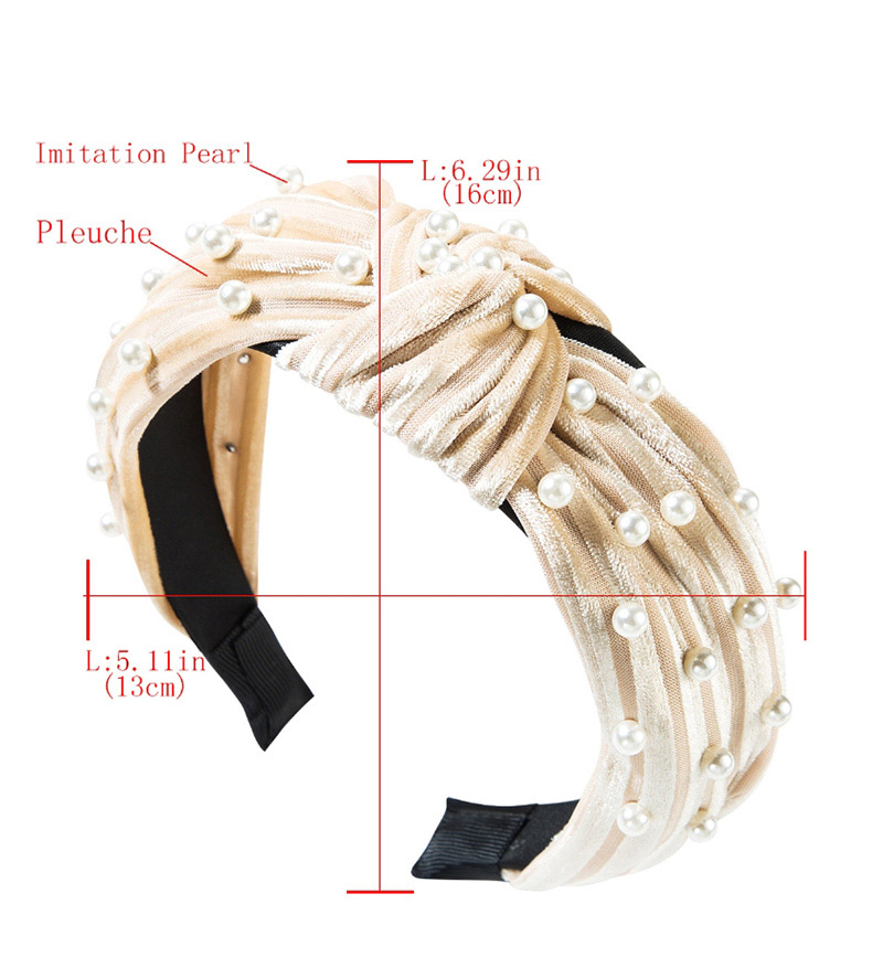 Fashion Black Horizontal Striped Gold Velvet Wide-brimmed Knotted Pearl Headband,Head Band