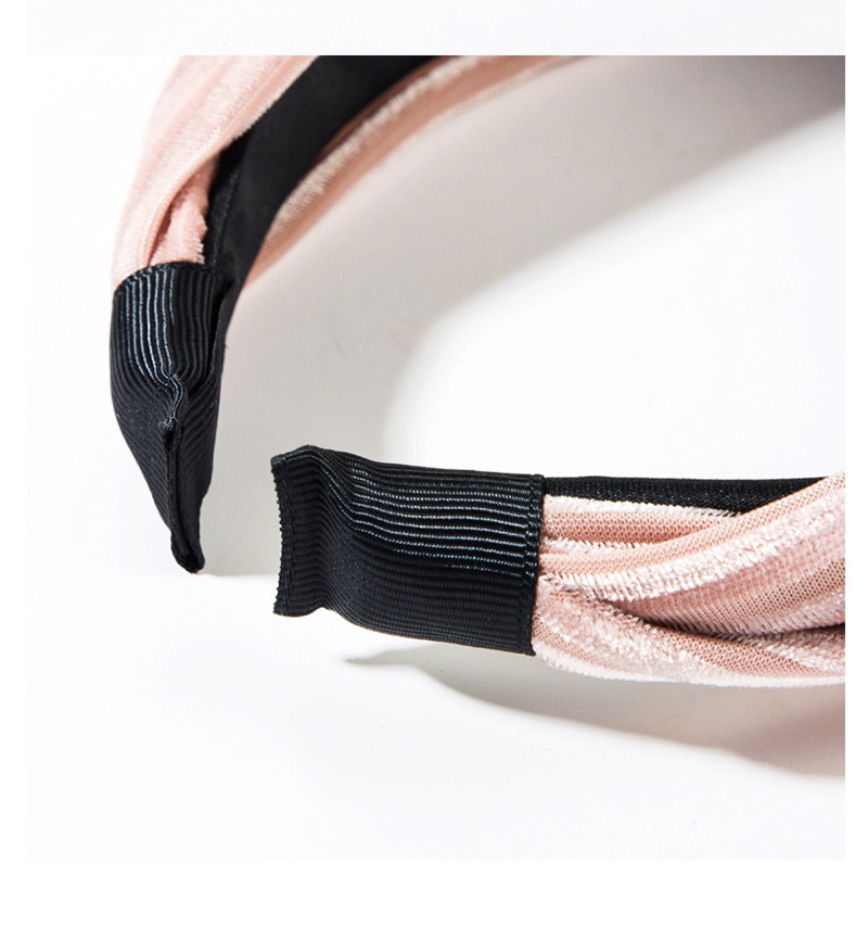 Fashion Pink Horizontal Striped Gold Velvet Wide-brimmed Knotted Pearl Headband,Head Band