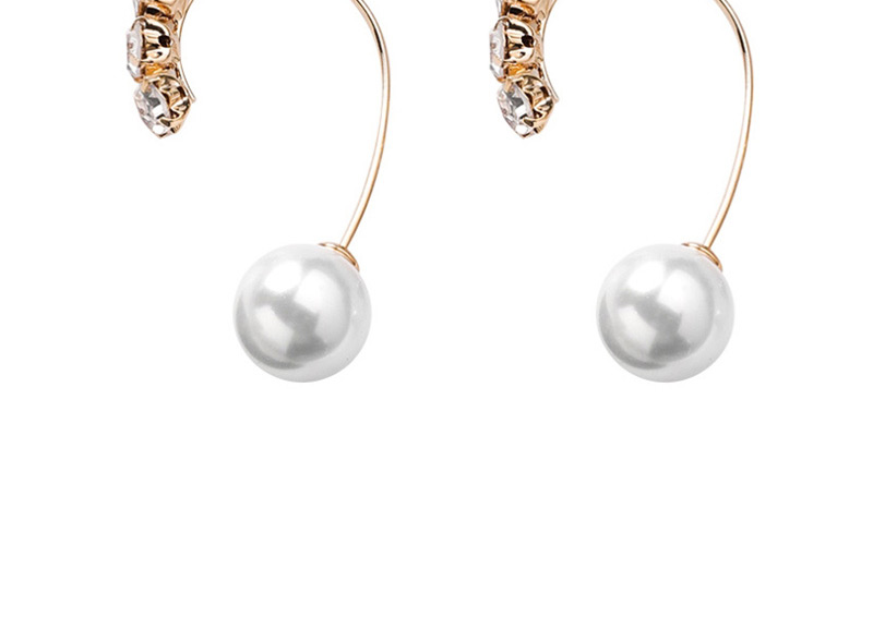 Fashion Gold Rhinestone Pearl Geometric Curved Earrings,Stud Earrings