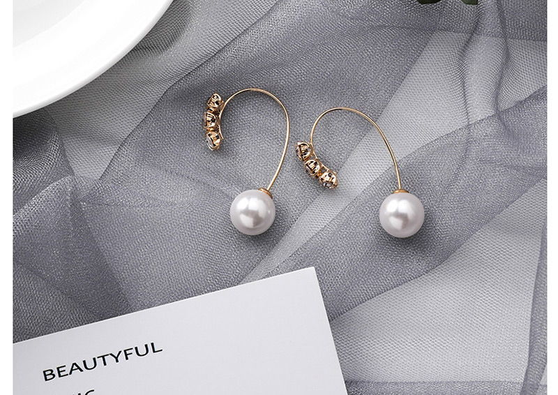 Fashion Gold Rhinestone Pearl Geometric Curved Earrings,Stud Earrings