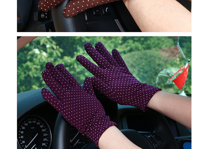 Fashion Purple Dotted Brushed Sunscreen Full Finger Gloves,Full Finger Gloves