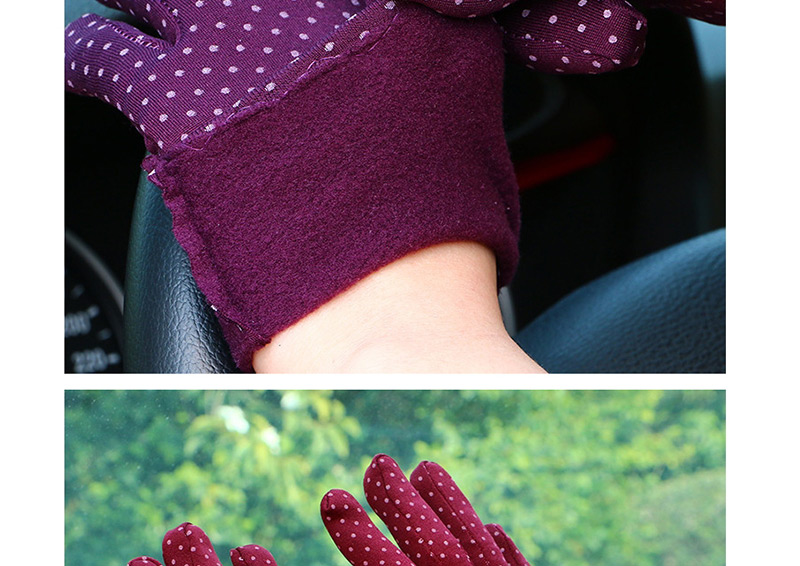 Fashion Brown Dotted Brushed Sunscreen Full Finger Gloves,Full Finger Gloves