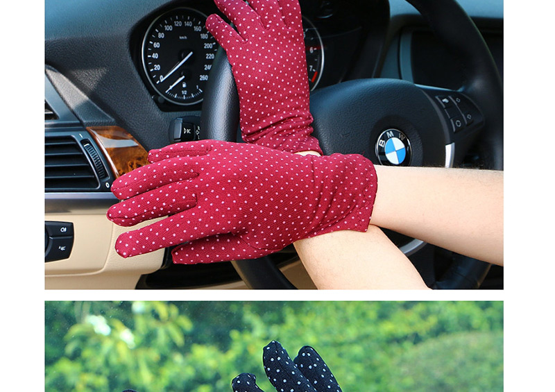 Fashion Black Dotted Brushed Sunscreen Full Finger Gloves,Full Finger Gloves