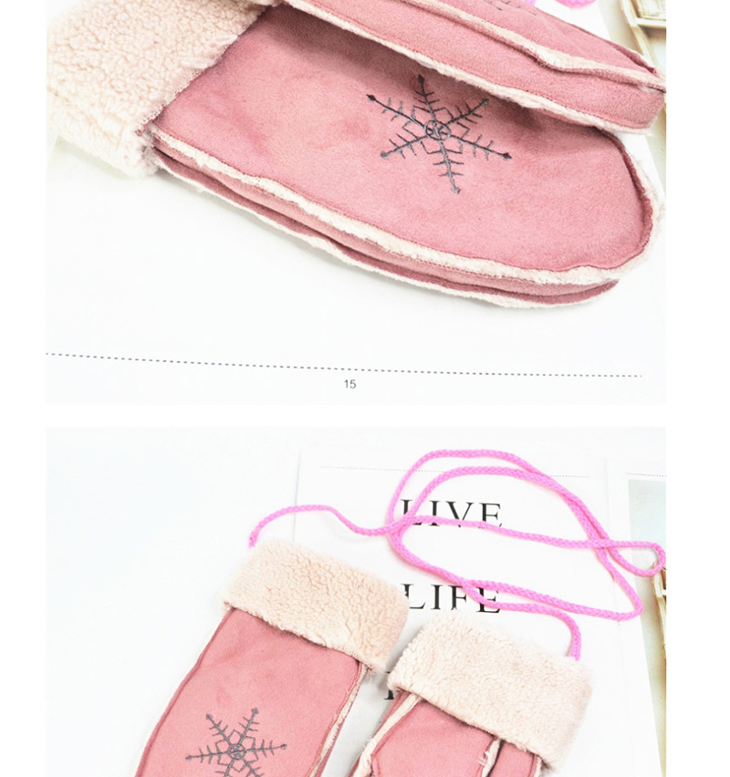 Fashion Pink Snowflake Suede Halter Mittens,Full Finger Gloves