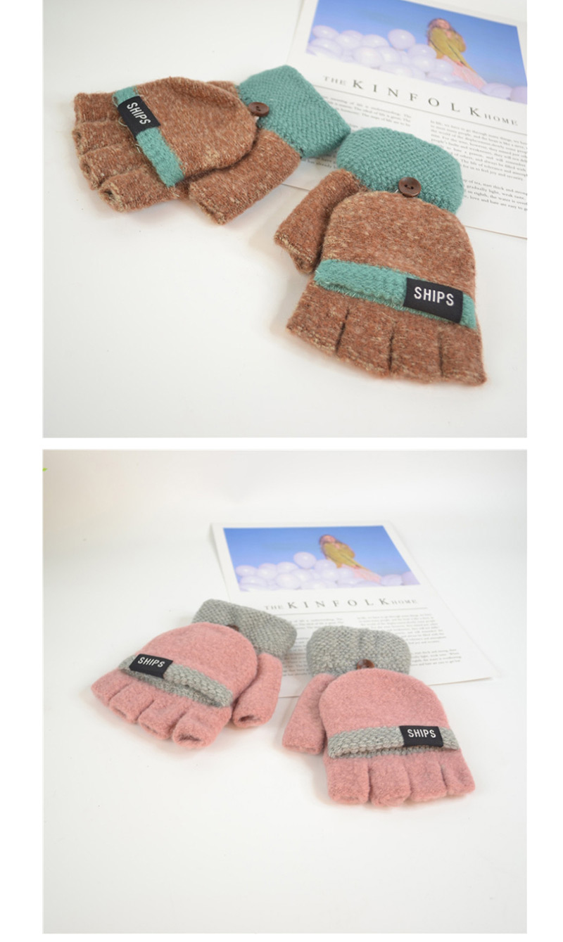 Fashion Pink Gray Flip Half Finger Knit Letter Gloves,Fingerless Gloves