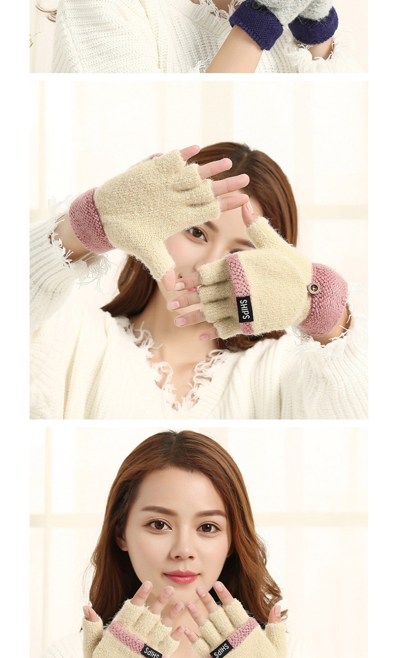 Fashion Pink Gray Flip Half Finger Knit Letter Gloves,Fingerless Gloves