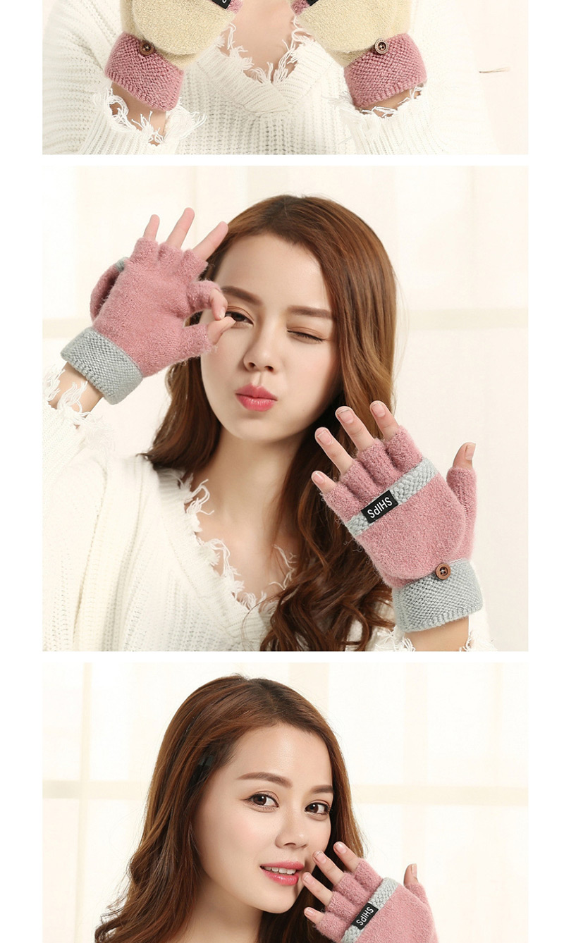 Fashion Rice Pink Flip Half Finger Knit Letter Gloves,Fingerless Gloves