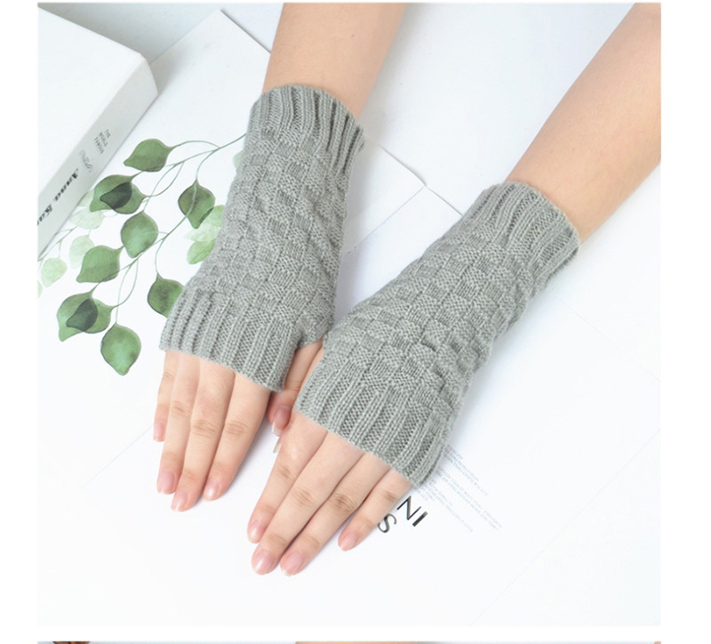 Fashion Dark Gray Small Square Wool Knitted Half Finger Gloves,Fingerless Gloves