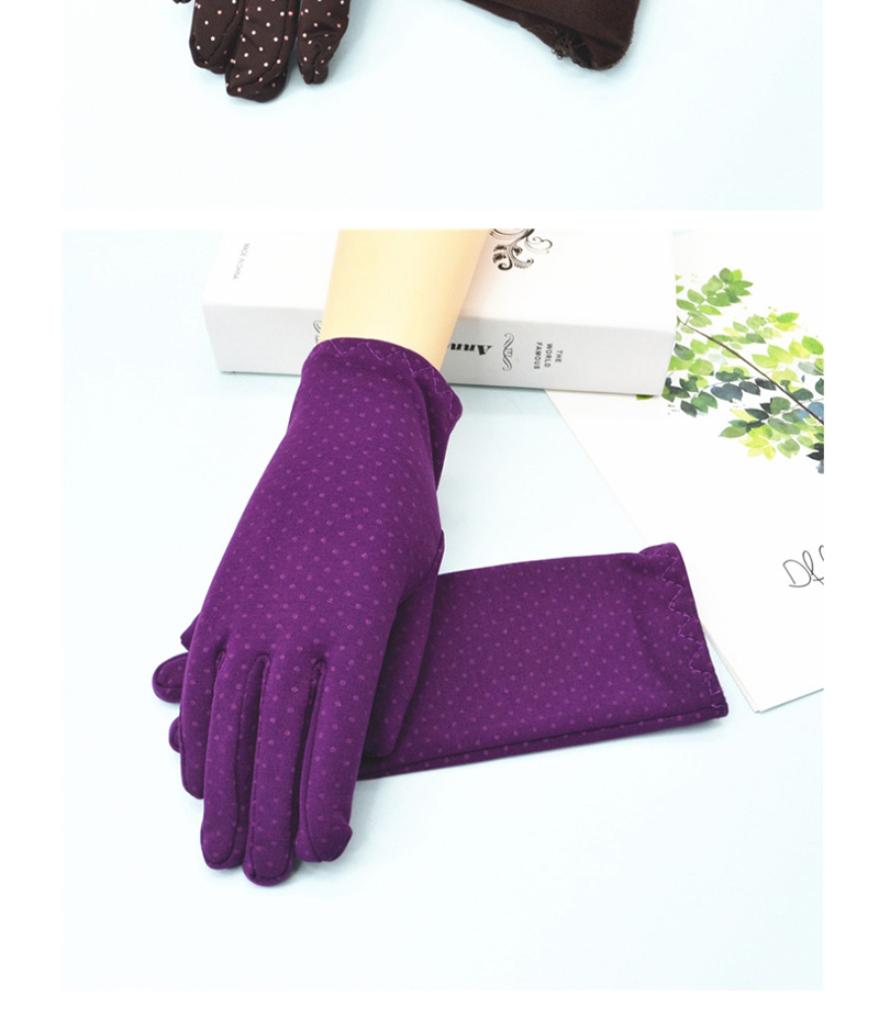Fashion Brown Short Spandex Stretch Dot Brushed Gloves,Full Finger Gloves