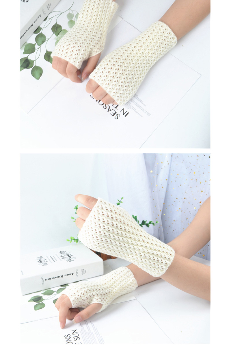 Fashion Khaki Knitted Mesh Fingerless Short Gloves,Fingerless Gloves