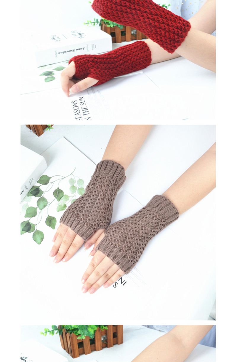 Fashion Khaki Knitted Mesh Fingerless Short Gloves,Fingerless Gloves