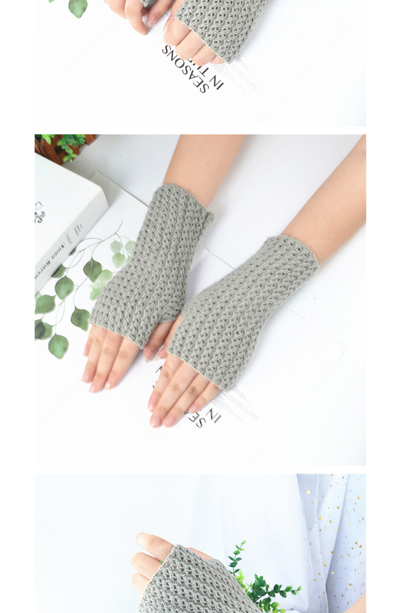 Fashion Gray Knitted Mesh Fingerless Short Gloves,Fingerless Gloves
