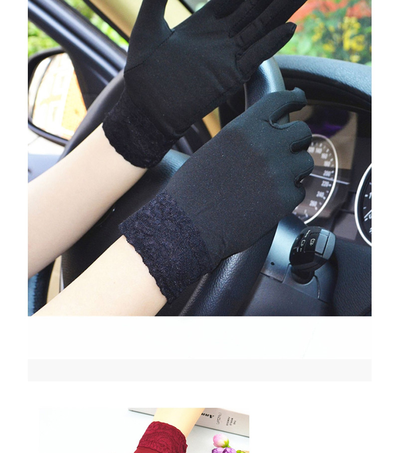Fashion Khaki Wide-brimmed Lace-brushed Five-finger Gloves,Full Finger Gloves