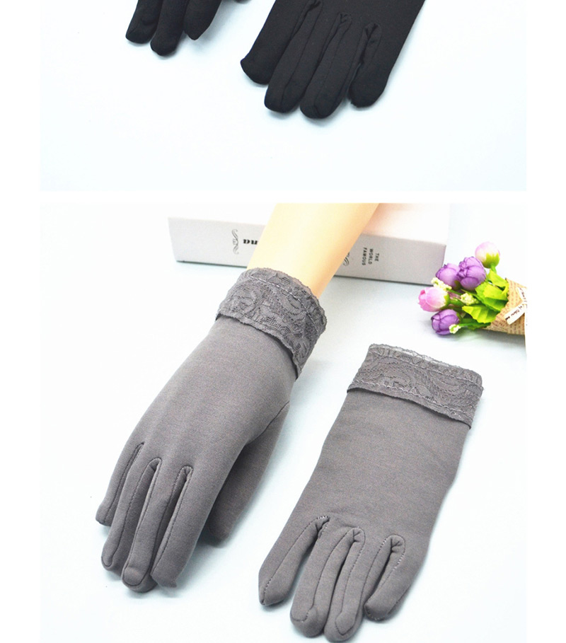 Fashion Black Wide-brimmed Lace-brushed Five-finger Gloves,Full Finger Gloves
