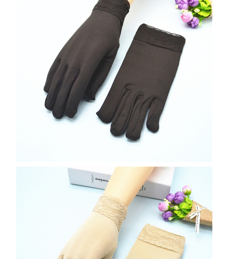 Fashion Khaki Wide-brimmed Lace-brushed Five-finger Gloves,Full Finger Gloves