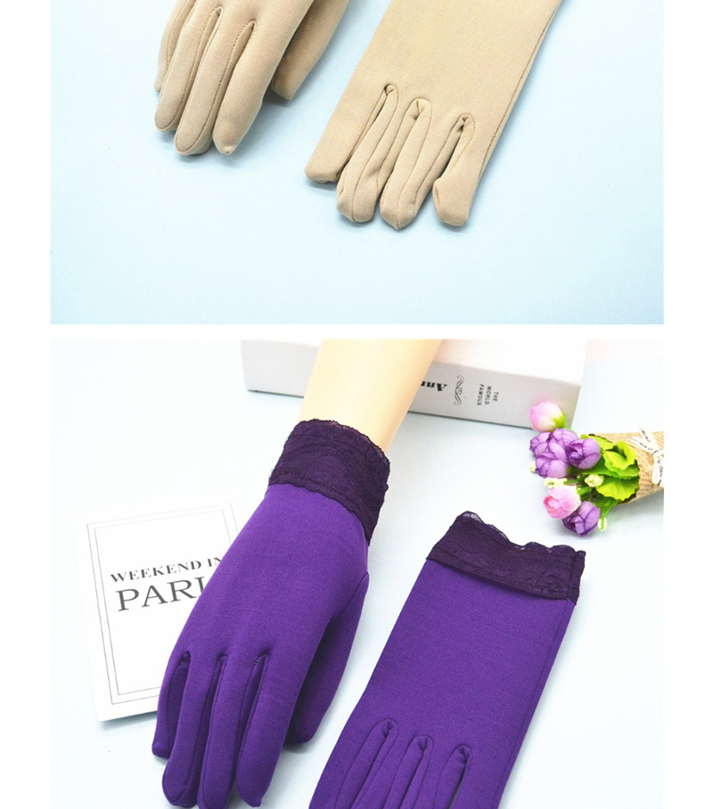 Fashion Gray Wide-brimmed Lace-brushed Five-finger Gloves,Full Finger Gloves