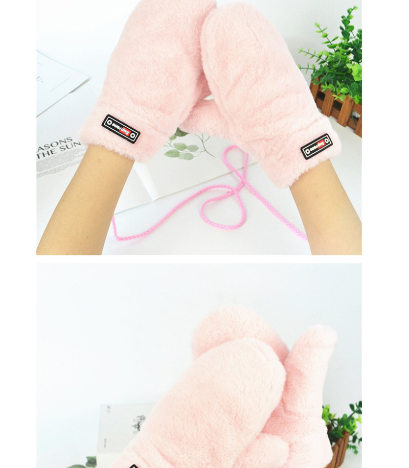 Fashion Pink Halter Plush Badge Mittens,Full Finger Gloves