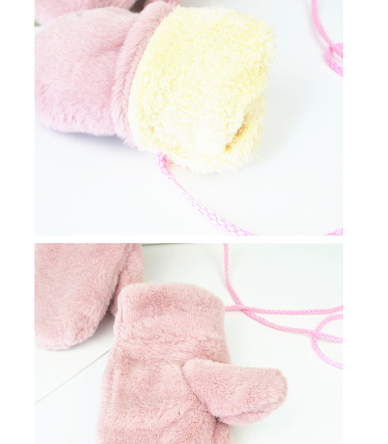 Fashion Pink Halter Plush Badge Mittens,Full Finger Gloves