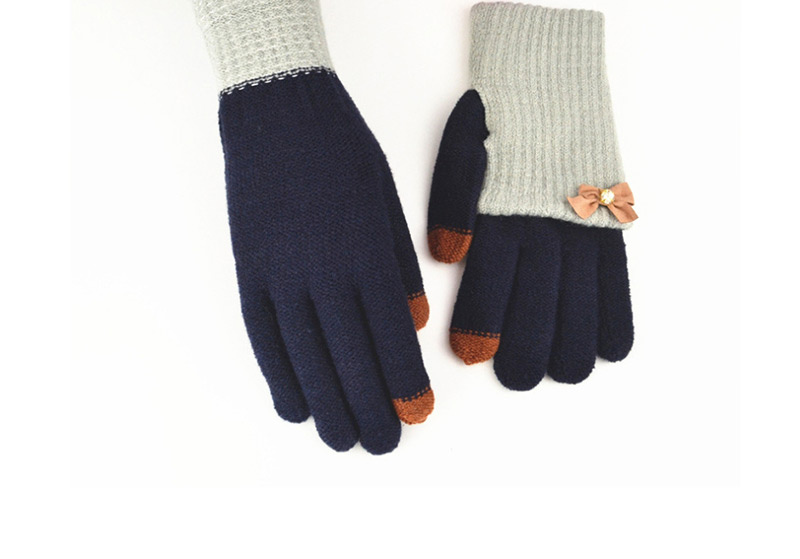 Fashion Light Gray Dark Blue Touch Screen Knit Gloves,Full Finger Gloves