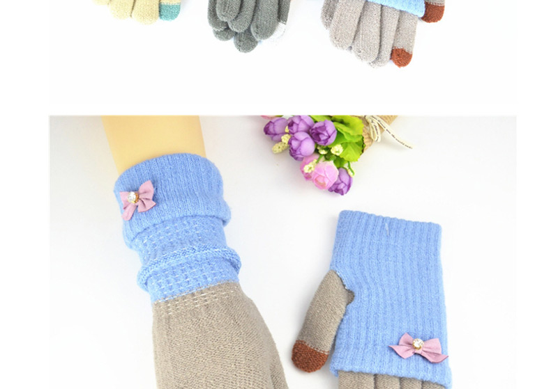 Fashion Jujube Khaki Touch Screen Knit Gloves,Full Finger Gloves