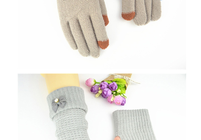 Fashion Light Gray Powder Touch Screen Knit Gloves,Full Finger Gloves