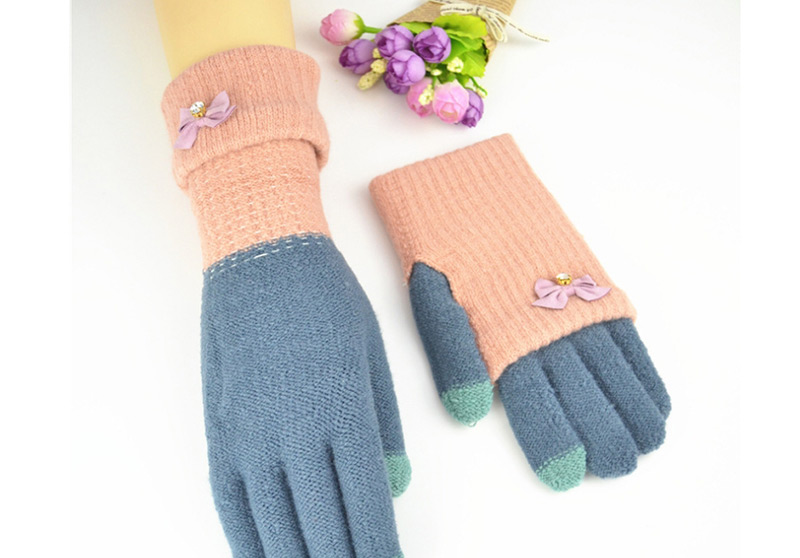 Fashion Powder Dark Gray Touch Screen Knit Gloves,Full Finger Gloves